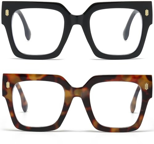 Breaksun Fashion Oversized Blue Light Blocking Glasses for Women Men Trendy Big Square Frame Computer Eyeglasses (Black+Tortoise)