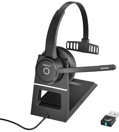 SUNITEC Casque Bluetooth avec Microphone, Casque PC sans Fil avec Microphone RéDuction Bruit AI, Casque sans Fil avec Station de Charge Centre D'Appels, Ordinateur, Bureau à Domicile Pratiqu (Noir)