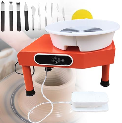 Tornio per Ceramica, Touch Screen LCD della Macchina per formare Ceramica, Strumenti elettrici per scolpire l'argilla Fai da Te in Ceramica, Pedale e Vasca in ABS Rimovibile per Adulti e principiant