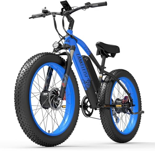 LANKELEISI MG740 Plus E-Bike mit Doppelmotor Fatbike 26 Zoll für Herren und Damen, 7 Gang E-Fahrrad mit 48V 20Ah Wechselakku, Reichweite bis zu 150 Km