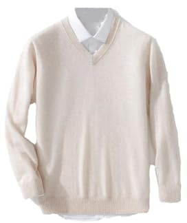 Hamthuit Men's Cashmere Warm Pullovers V Neck Knit Fit Sweater Male Knitwear Jumpers Bottoming Shirt Beige 4XL