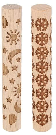 sourcing map 2pcs Wood Clay Roller 4 Snowflake Moon and Stars Pattern Rolling Pins Wood Rollers Pottery Tools Wood Grain Texture Rollers for Clay Baking Dough Playdough DIY