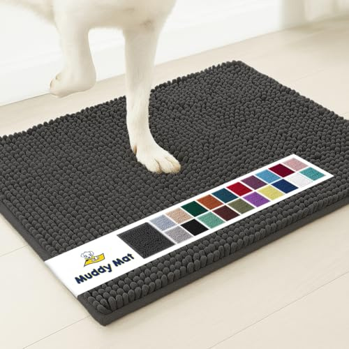 Muddy Mat® | Super Absorbent Door Mat Indoor, Microfiber Quick Dry Chenille Entryway Rug, Non-Slip Front Door Mat, Indoor Mats for Entryway, Machine Washable Pet Rug, Charcoal 19x30