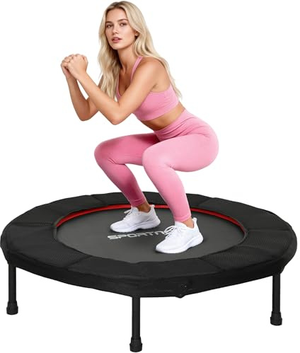 SPORTNOW Trampolín de Fitness Plegable Ø102 cm Cama Elástica con Marco de Acero Antideslizantes para Entrenamiento Piernas Cuerpo en Hogar Oficina Gimnasio Rojo