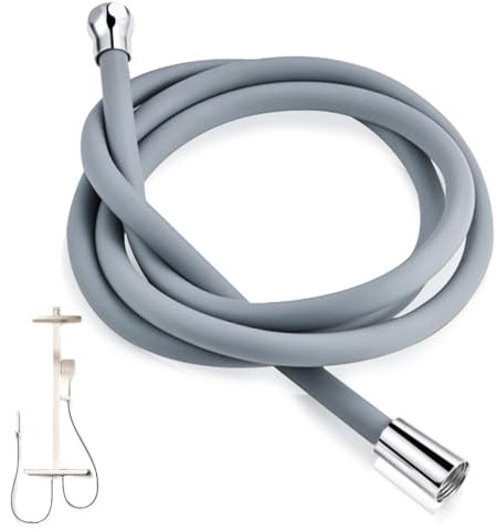 Duschschlauch 1,5m, Flexibler Silikon Brauseschlauch Universal Verdrehschutz Schlauch Dusche Standard 1/2 Anschluss Duschschläuche Hochdruck Schlauch für Duschbrause (Grau)