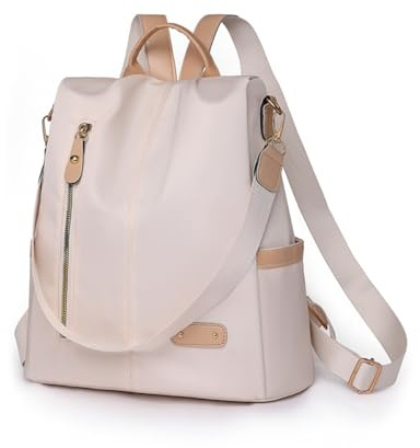 SONARIN Léger Mode Sac à Dos Femme,Grande Capacité Antivol Sac à Dos Loisir pour Dames Sacs d'École Cartable Filles,Sacs à Bandoulière Convertible pour Voyage Travail Collège(Beige)