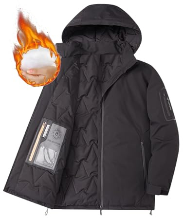 Generisch Giacca invernale da uomo, imbottita, antivento, funzionale, con cappuccio rimovibile, trapuntata, parka invernale ispessita, giacca termica, Nero , 5XL