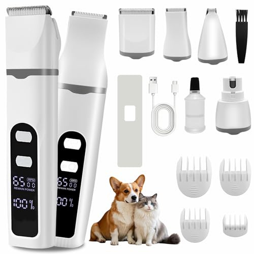 4 in 1 Silenziosa Tosatrice per Cani e Gatti, Tosatrici elettriche Display LED, Tosatrice per Cani Pelo Lungo Professionale, Tagliacapelli per Animali Domestici Pelo Lungo e Folto con Design Wireless