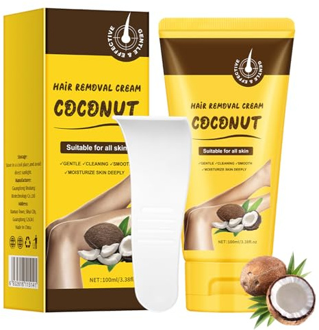 Coconut Hair Removal Cream, Sensitive Skin Hair Removal Cream for Women & Men, Gentle Depilatory Cream for Face Bikini & Body, Moisturize Skin Deeply, Suitable for All Skin Types