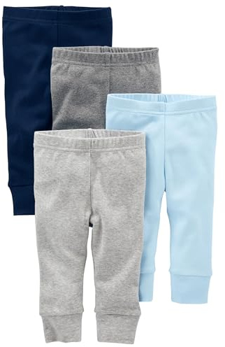 Simple Joys by Carter's Pantalón de Algodón Unisex Bebés, Pack de 4, Azul/Gris/Blanco, 12 meses