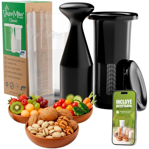Vegan Milker Classic Pflanzenmilchbereiter Maker - Pflanzenmilch Machine Mandelmilch, Sojamilch und Reis |1L in 1 Minute 100% Natürlich mit Filter | Kompatibel mit Stabmixer | Klassisch Schwarz