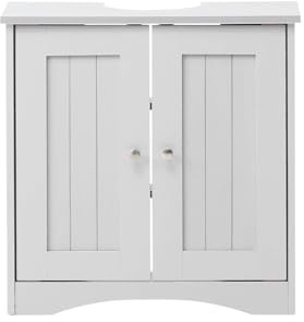 Timber Art Design UK Bathroom Sink Cabinet Bathroom Storage Cabinet Floor Under Basin with 2 Internal Shelves Freestanding Vanity Storage Cupboard Organiser Furniture, White (60 x 60 x 30 cm)