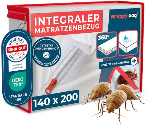 Wrappybag Milbenbezug Matratzen – Matratzenhülle Anti-Bettwanzen & Milben – Matratzenschutz ohne Chemikalien – Weiche Baumwolloberfläche - 140x200x25