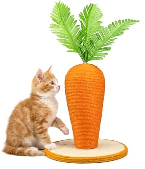 AQPET Rascador Carrot Zanahoria 30 cm con caseta para Gatos, árbol Parque de Juegos, Tira de arañazos para Gato, Naranja