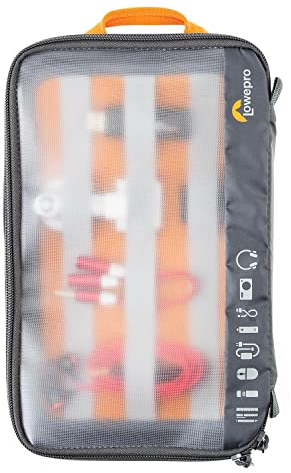 Lowepro GearUp Pouch Large, Essentials Case, Travel Case for PC Cables, Adapters, Batteries, Chargers, Small Cameras and USB Sticks, Laptop Accessory Case, Made of Recycled Fabric, Grey