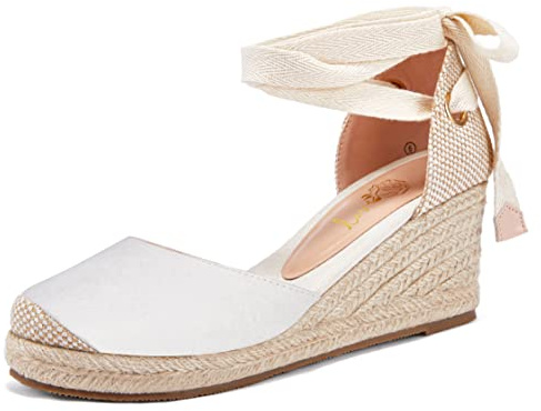 Womens Espadrille Wedge Sandals Lace Up Platform Closed Toe Summer Comfy Sandals 9.5