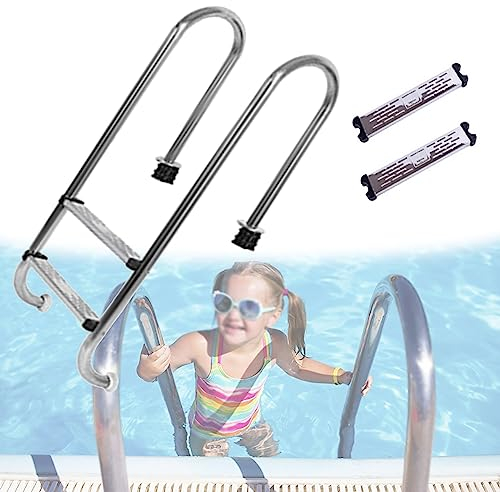 DOZPAL Escalera para Piscina enterrada de Acero Inoxidable Escalera para Piscina de 2 peldaños con 2 peldaños Antideslizantes y pasamanos para Piscinas Cubiertas/Exteriores - Capacidad 150 kg,A