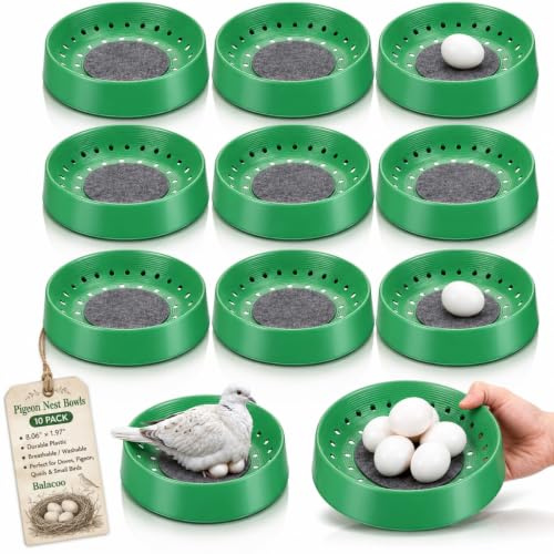 Balacoo 10 Pcs Pigeon Nest Bowl, Durable Plastic Pigeon Nesting Box with Comfort Pad, Breathable Washable Bird Breeding Hatching Bowl for Parakeet Quails Doves and Small Birds (Green)