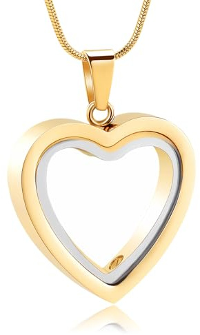Glass Cremation Jewelry Necklace with Heart Memorial Locket for Ashes - Stainless Steel Keepsake Urn Ashes Pendant