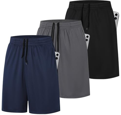 ZENGVEE 3 Pack Men's Running Shorts Gym Exercise Shorts Men with Pocket Quick Dry Sports Shorts for Workout Sport Training Tennis Basketball Quick Dry Short(0904-Black Grey Navy-2XL)