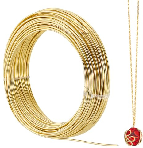 SUNNYCLUE 25 m di filo di alluminio da 1,5 mm, colore oro, 15 gauge flessibile, per fai da te, filo metallico in alluminio, per la creazione di gioielli, avvolgicalze perline B