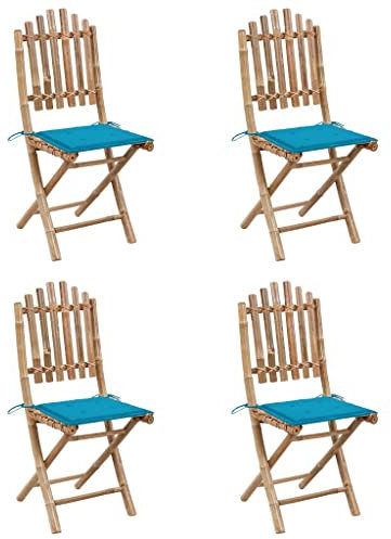 KTHLBRH 5-TLG. Garten-Essgruppe mit Kissen Klappbar Bambus Terrassenmöbel-Sets Outdoor-Möbel-Sets Gartenmöbel-Sets für Gärten, Terrassen und Balkone