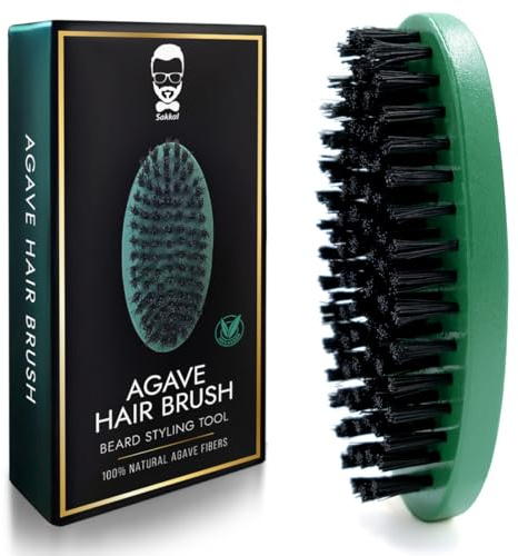 Brosse à Barbe Vegan en Fibres d'Agave – Sakkal | Manche en Bois Naturel | Brosse Démêlante, Lissante et Antistatique | Soin et Entretien de la Barbe pour Homme | Alternative Écologique et Durable