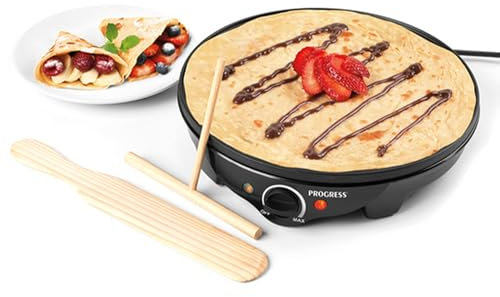Progress Crepe Maker – Electric Pancake Machine, 30 cm Non-Stick Cooking Plate, 3 Minute Pre-Heat, Adjustable Temperature, Batter Spreading Tool, Cool-Touch Base, Power Indicator Lights, EK2510PAR