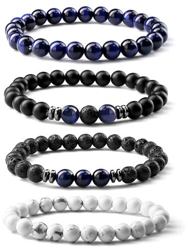 MILACOLATO Armband Herr 8MM Tigeröga Armband för Män Matte Lava Rock Armband Justerbara Elastiska Pärlor Armband För Män Fars Dag Smycken Presenter För Män, 17-23 cm