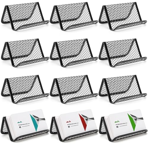 Suwimut 12 Pack Business Card Holder for Desk, Metal Mesh Business Card Stand Desktop Display Rack, Black Business Card Organizer Holds up to 50 Name Cards for Office