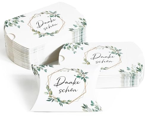 BOFUNX 50 Stück Gastgeschenke Hochzeit - Dankeschön Geschenkboxen Dankeschön Geschenke Taufe Kommunion Konfirmation Gastgeschenk Box Geschenkboxen Kissenschachtel für Süßigkeiten Schokolade Kekse