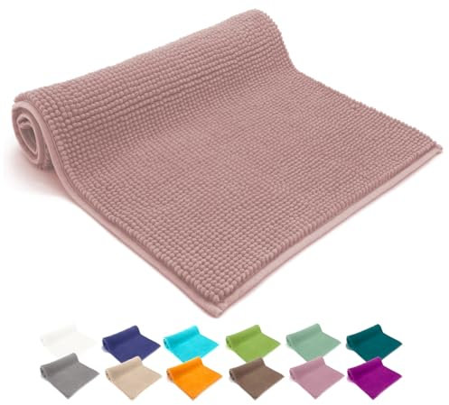 heimtexland ® Badvorleger Chenille Super Flauschig Saugstark Badteppich Badematte Ökotex Typ771 Altrosa 70 x 120 cm
