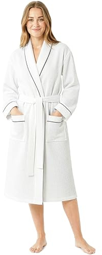 Get Trend Women’s Waffle Bathrobes S-2XL, Cosy Shawl Collar Robes, Lightweight Ladies Dressing Gowns, Loungewear Housecoat Gift for Her (M, White)