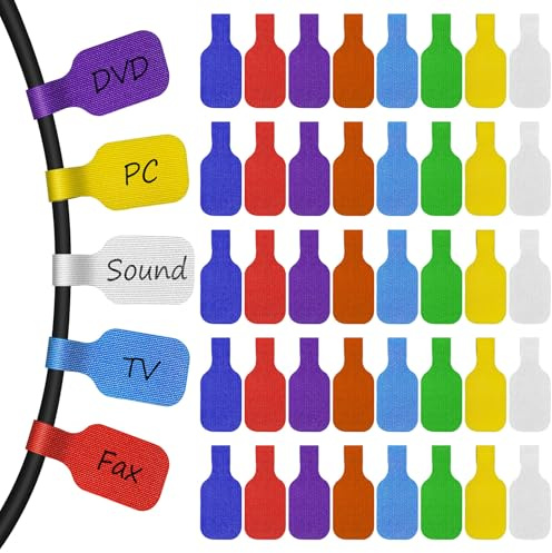 56 Pezzi Etichettes per Cavi, Etichette Multicolori in 8 Colori, Riutilizzabili e Scrivibili, Etichette in Nylon per la Gestione, Organizzazione e Identificazione dei Cavi