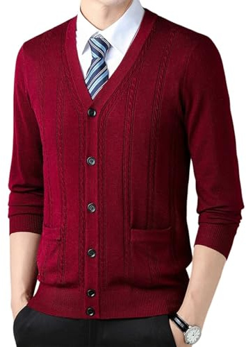 Rivccku Cardigan da Uomo in Maglia e Classica Morbida 100% Cashmere con Scollo a V Cardigan con Bottoni, Maglia a Maniche Lunghe Pullover per