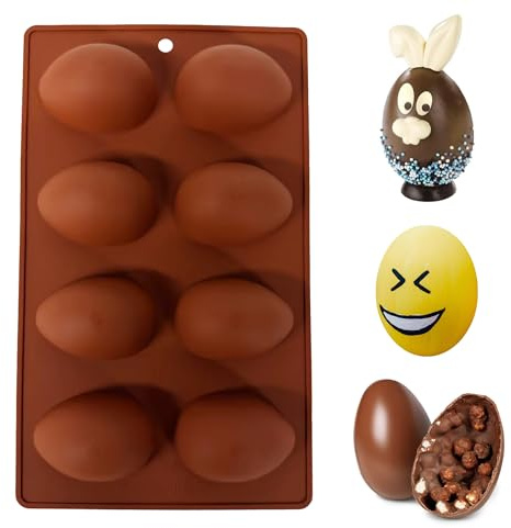 duoyif Schokoladenform Ei Silikonform, 8 Löcher 5,9 x 4,2 cm Halbes Eier Schokoladen Form, Ostern Silikon Backform, Eierform für Schokolade Osterei Mousse Bonbons Gelee Kuchen Dekor, 1stk (Braun, egg)