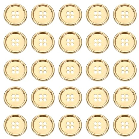 QUARKZMAN 25 stycken 20 mm metallknappar, 4 hål legering runda knappar hantverk sömnad tillbehör för kläder gör-det-själv pyssel dekoration (guld)