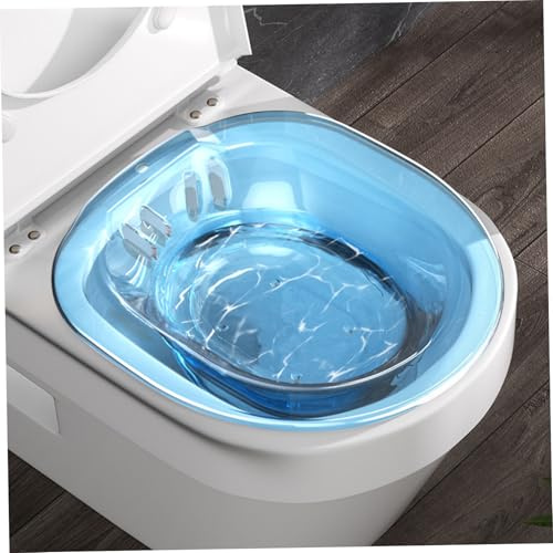 Sitz Bath for Toilet, Portable Travel Bidet Attachment for Hemorrhoids & Postpartum Care, Anti-Overflow 14x15x4 in, (Transparent Blue)
