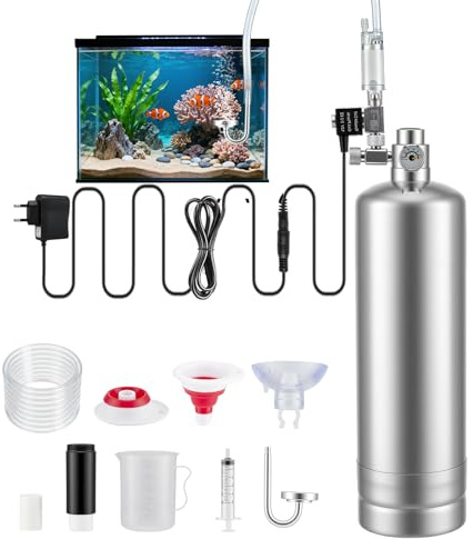 VeftBltrem Kit completo per impianto di CO2 da 2 l, per acquario, anidride carbonica, con elettrovalvola, diffusore, contatore di bolle visivo, impianto di CO2, per acquario, piante, serbatoi