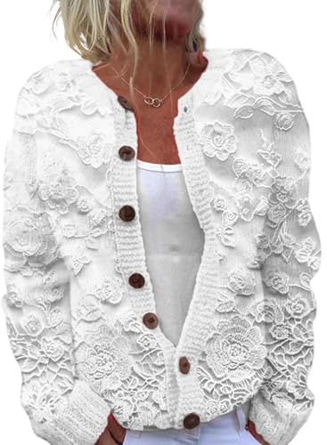 Udbeksid Ladies Cardigans UK Long Sleeve Knitted Jacket Lightweight Loose Fit Casual Button Down Sweater Plus Size Knitwear Longline Open Front Summer Outerwear Crochet Cardigan for Women (11,5XL)