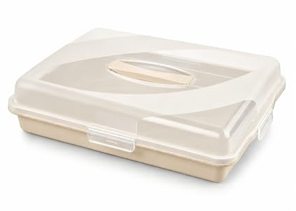 Best House | Plastic Cake Storage Box | SAND BEIGE | 1 Pc | BPA Free | Cake and Pastry Carrier With Handle | Rectangular Lockable Food Container - L 46cm x W 32cm x H 9.7cm, Pack of 1