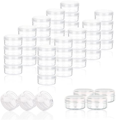 ZEJIA 3 Gram Cosmetic Containers 50pcs Sample Gram Plastic Containers Lotion Jars Makeup Sample Containers with Lids BPA Free (Clear)