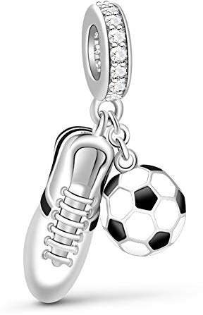 GNOCE Gnoce925 Sterling Silber Damen Charm Sneaker & Schwarz-Weißer Emaille Fußball Anhänger Fit Armband und Halskette Geschenk Für Kinder Junge Männer Fußballfans