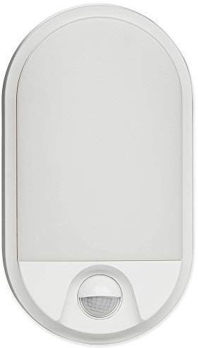 LED Wandleuchte weiß oval 10W mit Bewegungsmelder und Dämmerungssensor IP54 - Außen-Leuchte aus Kunststoff - Außenstrahler Garten-Lampe