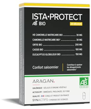 ARAGAN - Synactifs - IstaProtect Bio - Complément Alimentaire Respiration - Cassis, Ortie, Eucalyptus, Camomille, Huile Essentielle Camomille - 20 gélules - 10 à 20 jours de prise - Fabriqué en France