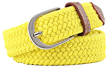 Jungerhouse Unisex Stoffgürtel Stretchgürtel Geflochten Elastischer Stoffgürtel, Flexibler Dehnbarer Geflochtener Stretchgürtel Dehnbarer Gürtel für Damen und Herren (Länge 100cm Breite 2,5cm,Gelb)