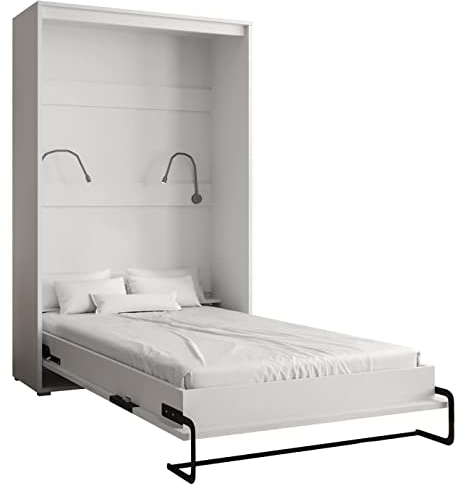 KRYSPOL Bett im Schrank Home, Vertikal, Schlafzimmer, Jugenzimmer, Modern Design (Weiß matt + Old Style, 120 x 200 cm)