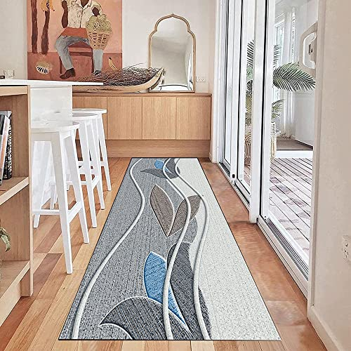 Siunwdiy Teppich Läufer Flur Grau Küchenteppich 3D Muster Küchenläufer Waschbar rutschfest Eingangs Teppich Flur Teppich Läufer Meterware 60/70/80/90/100/120/140 Breit,Gray2,100x250cm