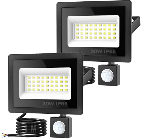 kolpop Led Strahler mit Bewegungsmelder Außen, 2 Stücke 30W 3000LM Led Fluter mit Bewegungsmelder 6500K Kaltweiß Superhell Scheinwerfer IP65 Wasserdicht Aussenstrahler mit Bewegungsmelder für Garten