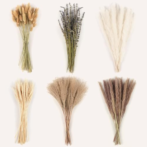 200PCS Natural Pampas Grass Decor Bouquet Reed Grass Bouquet Dried Pampas Grass Bouquet for Wedding Boho Flowers Home Party Table Garden Decor